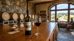Wine bottle on counter tasting