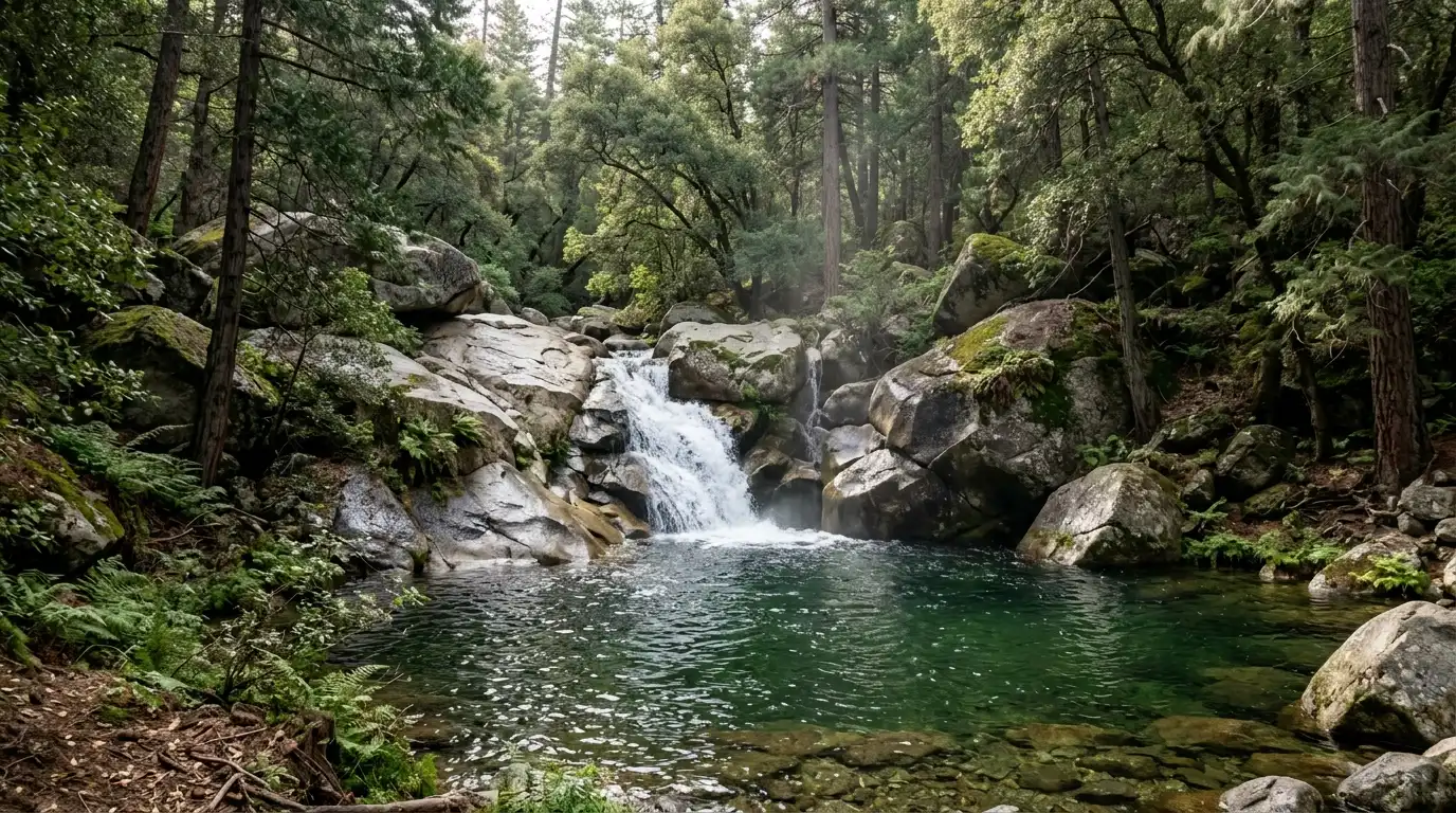 Waterfall cascading into pool